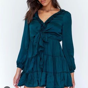 Princess Polly Teal Long Sleeve Tie Dress
